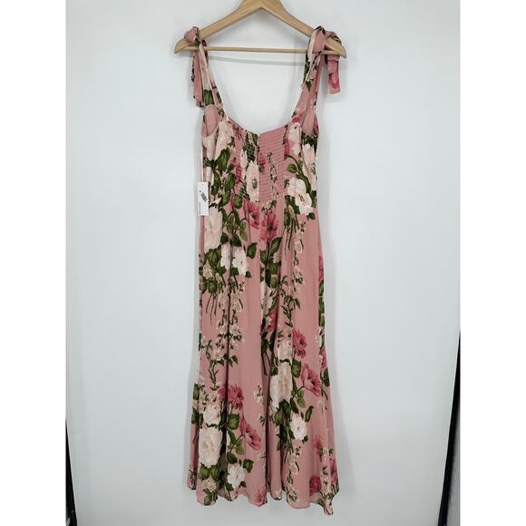 REFORMATION Nadira Tie Strap Midi Dress Floral Sweetheart Smocked Maxi Pink - Picture 10 of 16